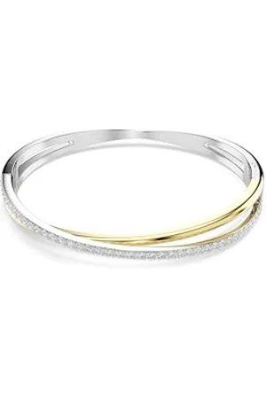 Swarovski Hyperbola Bangle Bracelet, Overlapping Design with Clear Round-Cut Crystals in a Mixed Metal-Finished Setting, Size S, Part of the Hyperbola Collection