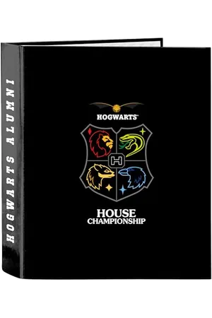 Safta Harry Potter House of Champions – Folio Folder 4 Rings, Ideal for Children of Different Ages, Comfortable and Versatile, Quality and Resistance, 27 x 6 x 33 cm, Melange Grey/Black