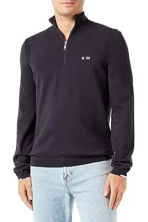 HUGO BOSS Mens Ever-X QZ Logo-Print Zip-Neck Sweater in a Cotton Blend