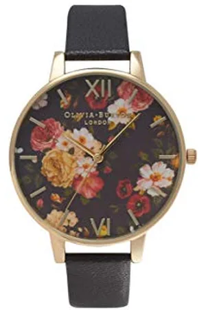 Olivia Burton Analogue Quartz Watch for Women with Black Leather Strap - OB14WG01