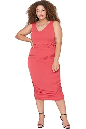 Trendyol Women Plus Size Midi Basic Regular Knit Plus Size Dress
