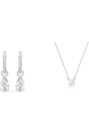 Swarovski Attract Hoop Earrings, Pear Cut, , Rhodium Plated & Attract necklace, Round cut, , Rhodium plated