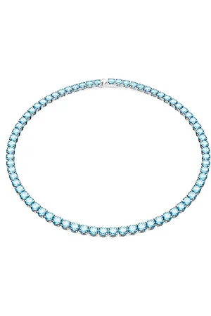 Swarovski Matrix Tennis necklace, Round cut, Blue, Rhodium plated