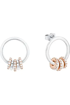 QS by s.Oliver Earrings 925 Sterling silver woman earrings, with zirconia synth., 1,5 cm, bicolor, comes in jewelry gift box