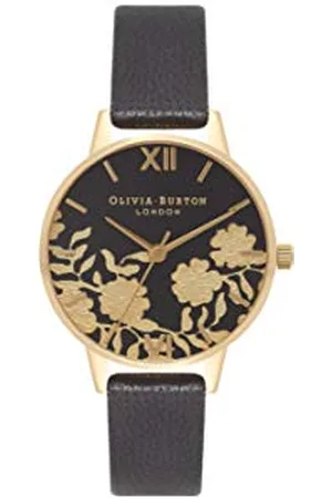 Olivia Burton Analogue Quartz Watch for Women with Black Leather Strap - OB16MV60