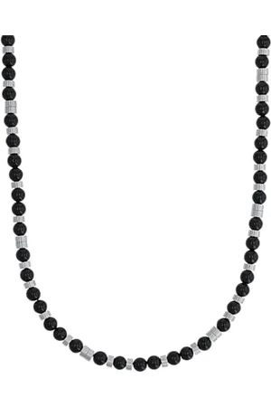 QS by s.Oliver Necklaces Men Sets, with Agate, 46+5 cm, Black, Comes in jewelry gift box, 2031485