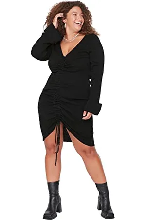 Trendyol FeMan Plus Size Mini Bodycon Regular fit Knitwear Plus Size Dress