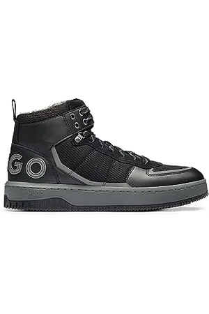 HUGO BOSS Mens Kilian Hito Mixed-material high-top trainers with faux-fur lining Size 12