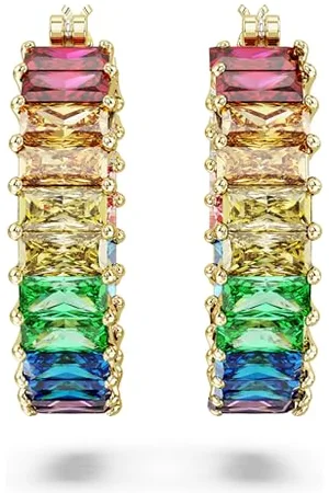 Swarovski Matrix hoop earrings, Baguette cut, Multicoloured, Gold-tone plated