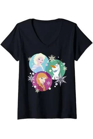 Disney Womens Frozen Elsa Ana Olaf Color Spheres V-Neck T-Shirt