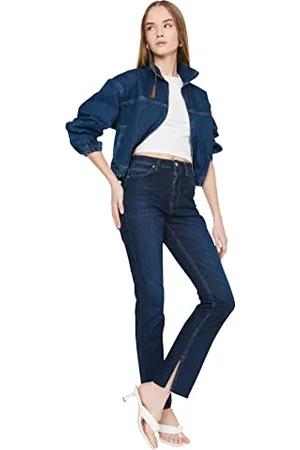 Trendyol Women High Waist Flare Leg Flare Jeans Dark Blue
