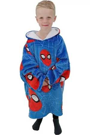 Character Disney Official Spiderman Oversized Wearable Hooded Fleece | Super Warm and Cosy Sherpa Lined Spidey Heads Up Design | Perfect For Smaller Kids Age 3-6 Years One Size
