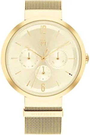 Tommy Hilfiger Analogue Multifunction Quartz Watch for Women with Gold Colored Stainless Steel mesh Bracelet - 1782539