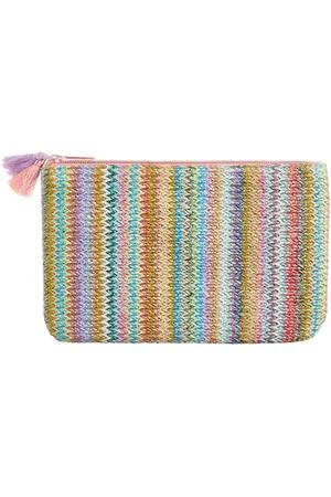 Miquelrius Flat Toiletry Bag, Size 210 x 130 x 10 mm, Pouch with Zipper with Tassels, Zipper, Raffia and PU Faux Leather, Feeling Mallorca Collection, Printed, , 210 x 130 x 10 mm, Flat