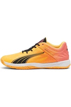 PUMA Unisex Accelerate Turbo Indoor Court Shoe, Sun Stream-Sunset Glow Black, 6.5 UK