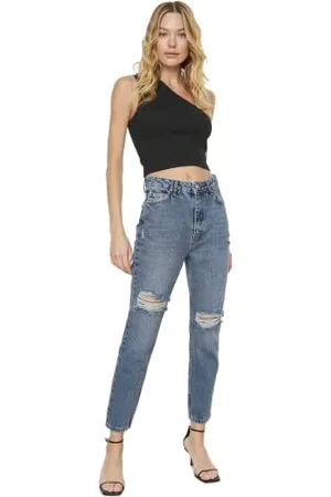 Trendyol Women High Waist Straight Leg Mom Jeans