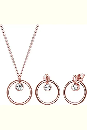 Elli Jewelry Set Ladies Basic Circle Pendant Set Ear Hanger with Crystals in 925 Sterling Silver