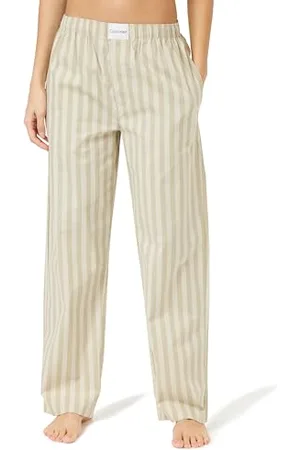 Calvin Klein Women Pyjama Bottoms Long, Multicolor (Chambray Stripe_Eucalyptus), L