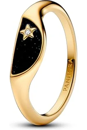 PANDORA ME Halved signet 14k gold-plated ring with clear cubic zirconia and glittery enamel, 52