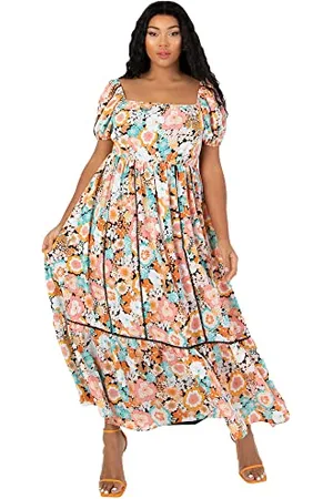 Lovedrobe Ladies Plus Size Summer Maxi Dresses for Women Orange Pattern Size 24