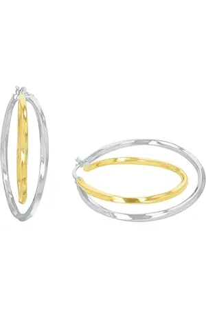 Amor Creoles 925 Sterling Silver Ladies Earrings, 4 cm, Bicolor, Comes in Jewelry Gift Box, 2026242