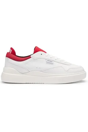 HUGO BOSS Mens Blake Tenn Leather Trainers with pop-Colour Details Size 11