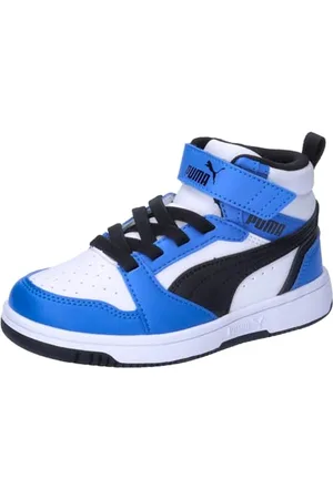 PUMA Unisex Kids Rebound V6 Mid Ac+ Ps Sneakers, White- Black-Racing Blue, 10 UK