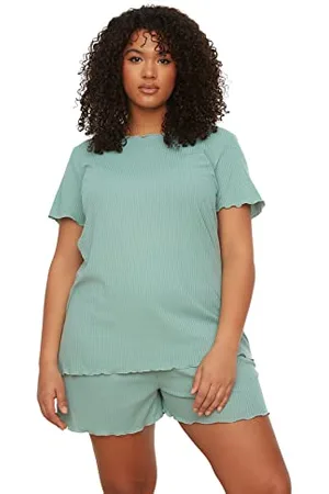 Trendyol Woman Plain Knit T-shirt-Short Plus Size Pajamas Set
