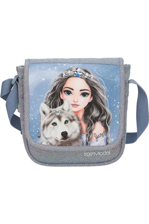 Depesche TOPModel 13153 Wolf Small Shoulder Bag in Dark Blue, with Model Motif, Stars and Glitter, Bag with Adjustable Shoulder Strap