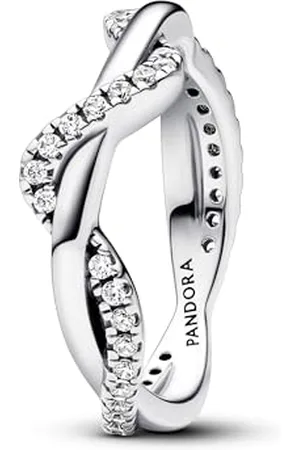PANDORA Timeless Double wave sterling silver ring with clear cubic zirconia, 52