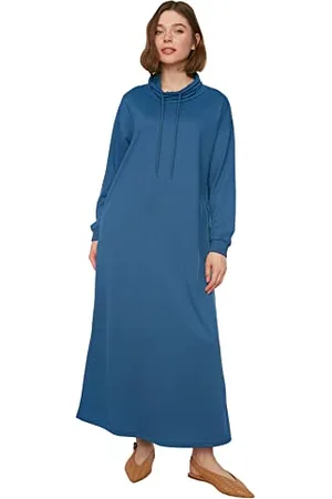 Trendyol Women Modest Maxi Basic Regular Knit Modest Dresses Indigo