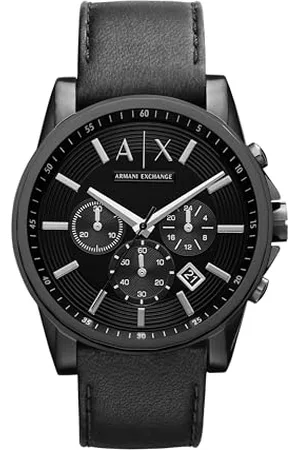 Armani Exchange Watch for Men, Quartz Chronograph Movement, 45 mm Black Stainless Steel Case with a Leather Strap, AX2098