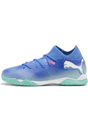 PUMA Future 7 Match IT + MID JR Soccer Shoe, BLUEMAZING White-Electric Peppermint, 2 UK