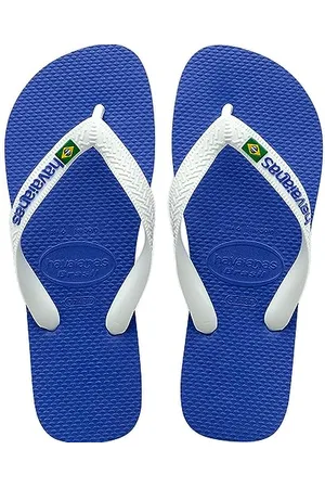 Havaianas Brasil Logo Unisex Flip Flops, MARINE BLUE, 8/9 UK Child