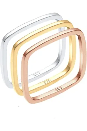 Elli Ring Ladies Stack Set Basic Quadrangle Tri-Colour in 925 Sterling Silver