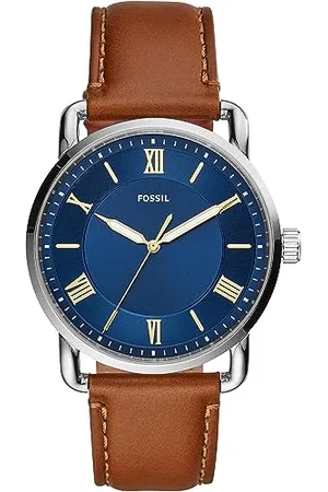 Fossil Watch for Men Copeland 42 mm, Quartz Movement, 42 mm Silver Stainless Steel Case with a Leather Strap, FS5661