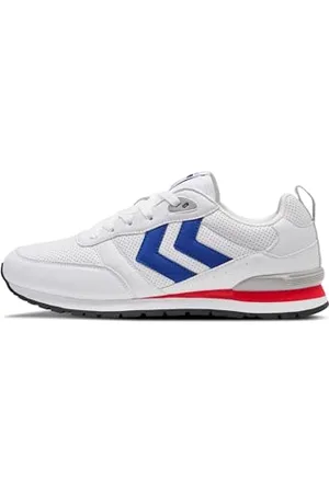 Hummel Unisex Monaco 86 Perforated Sneaker, White/Blue/RED, 4.5 UK