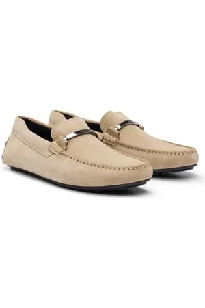 HUGO BOSS Mens Noel Mocc Branded-Hardware Moccasins in Suede Size 10