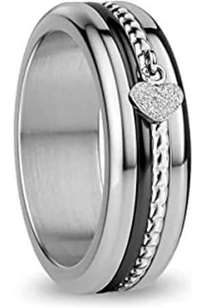 Bering Exchangeable Ring Combination for Women in Silver and Black with the Distinctive Twist and Change System, Rhine