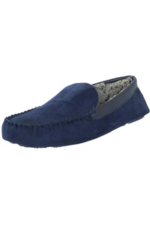 Ego Mens Luxury Faux Suede Moccasin Slippers - Traditional Full Loafer Slippers With Microsuede Upper and Soft Warm Faux Fur Lining Hard Wearing Outer TPR Sole Colour Adults UK Shoe Size 12