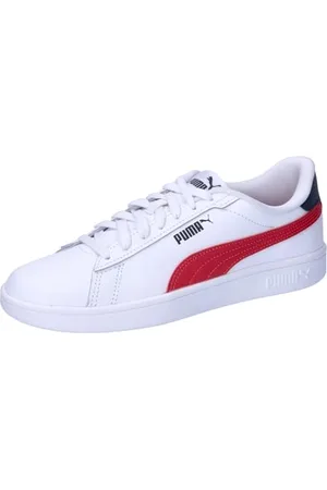 PUMA Unisex Youth Smash 3.0 L Jr Sneakers, White-Club Red-Club Navy, 4.5 UK