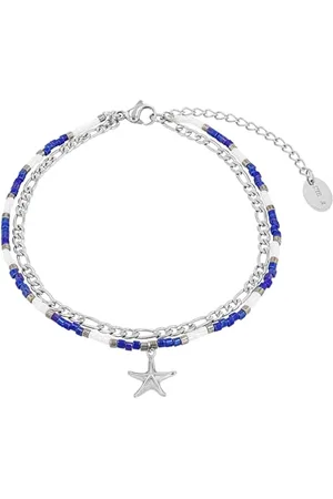 QS by s.Oliver Anklet stainless steel ladies summer jewelry, with glass, 22+5 cm, silver, starfish, Comes in jewelry gift box, 2034577