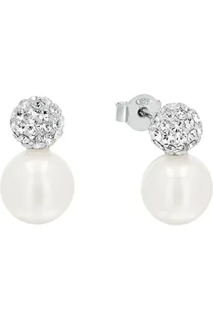 Amor Stud earrings 925 Sterling woman earrings, with zirconia synth., with glass bead, 1.5 cm, , comes in jewelry gift box