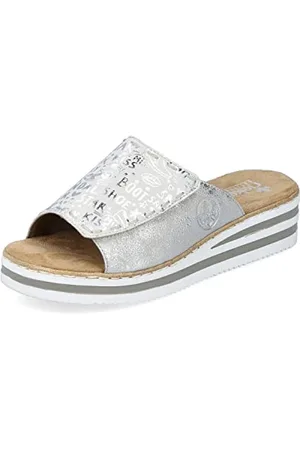 Rieker Women Loafers V0290, Ladies Slippers,Slip-on Shoes,Leisure Shoes,Open wrap-up,Silver (Silber/Platin / 90),43 EU / 9 UK