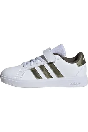 adidas Grand Court 2.0 Shoes Children Tennis, Cloud White/Olive/Shadow Olive, 10.5 UK