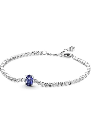 PANDORA Timeless Sterling silver tennis bracelet with princess blue crystal and clear cubic zirconia, 18