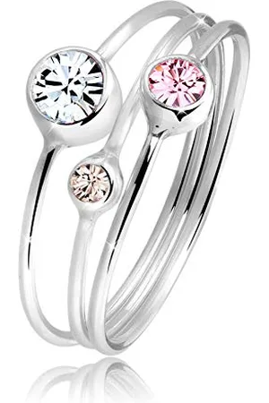 Elli Ring Women Stacking Ring Set Modern with Crystals in 925 Sterling Silver