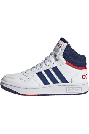 adidas Unisex Hoops Mid Shoes, FTWR White/Victory Blue/Better Scarlet, 13.5 UK