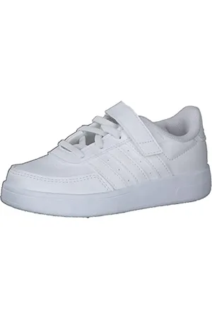 adidas Breaknet Lifestyle Court Elastic Lace and Top Strap Sneaker, FTWR White/FTWR White/Grey one, 13.5 UK Child
