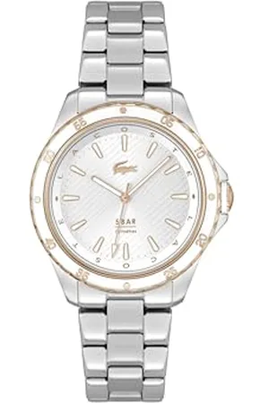 Lacoste Analogue Quartz Watch for Women Santorini Collection with Stainless Steel Bracelet in Silver, Carnation or Black Ion Plating (IP)
